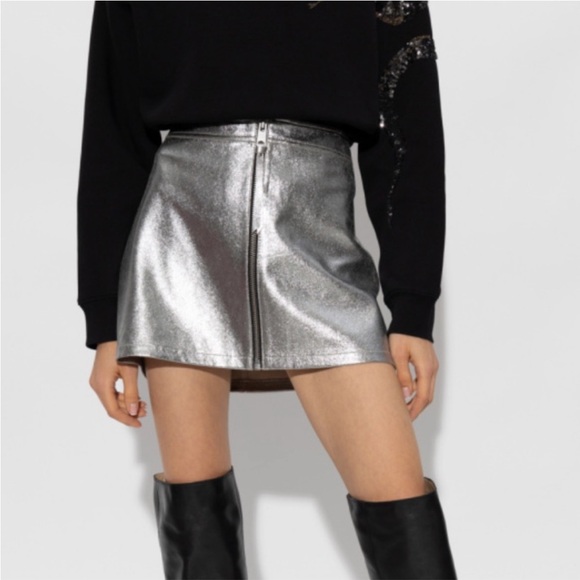 All Saints Cleo Silver Coated Denim Mini Skirt Size US 4 - Picture 2 of 9